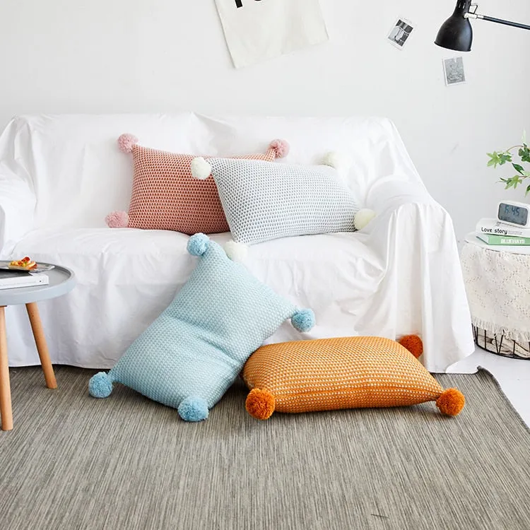 Pastel Scape Contrast Open Knit Pillow Cover