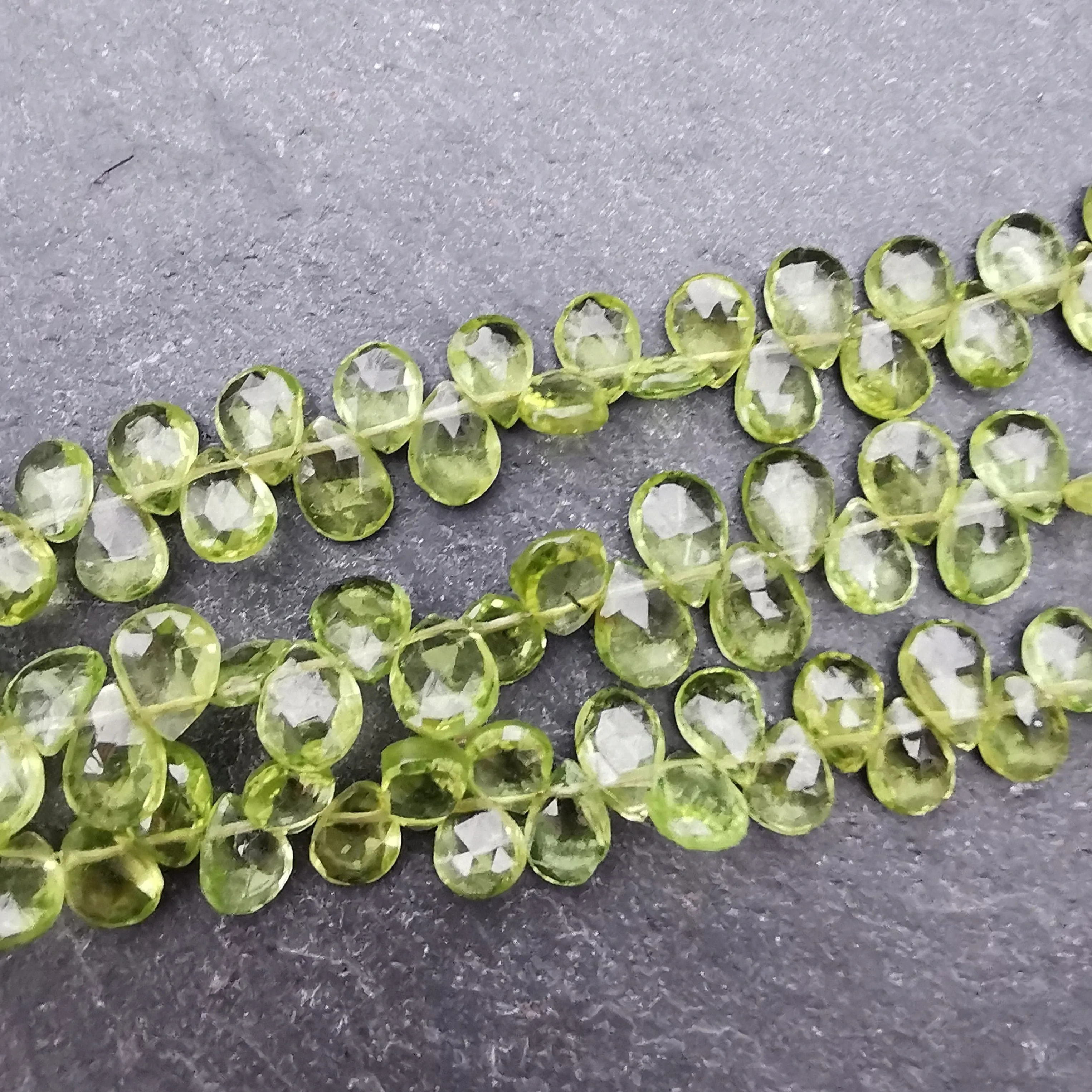 Peridot Faceted Pear Briolette Beads AAA Grade (Set of 5)