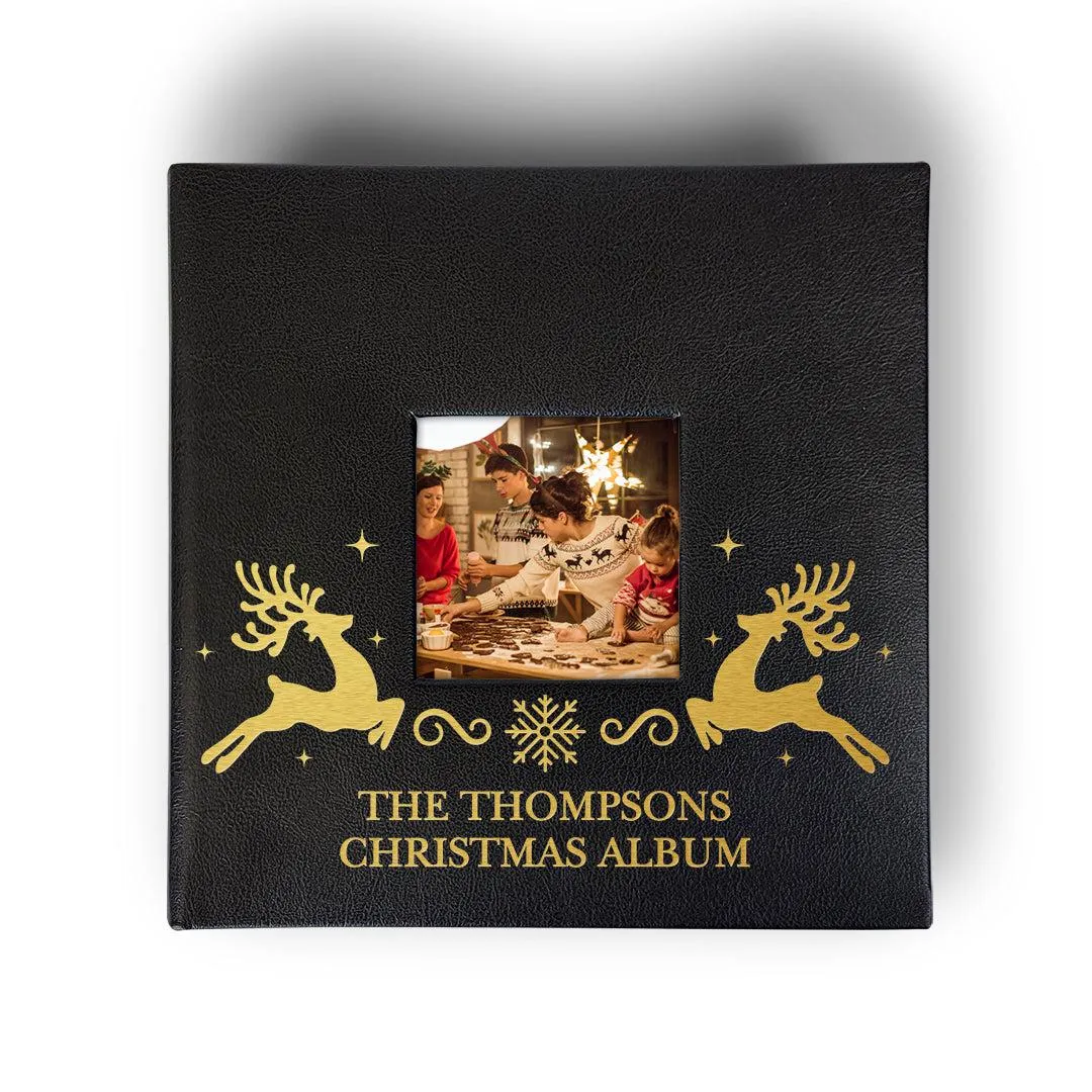 Personalized Reindeer Black Leatherette Photo Album