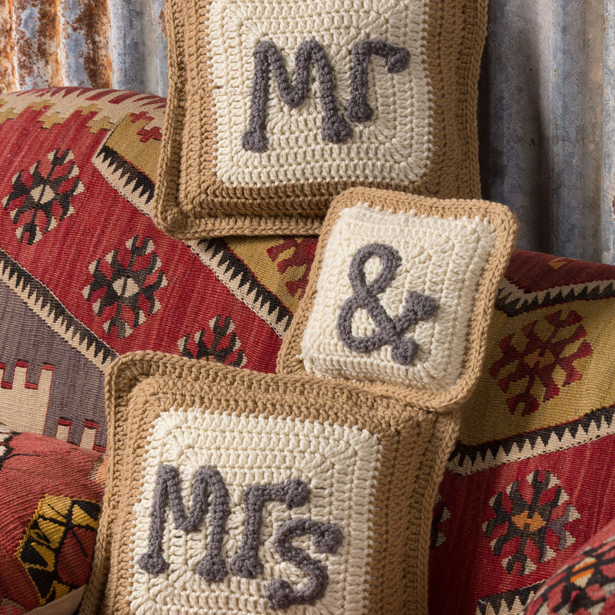 Red Heart Crochet Mr. & Mrs. Pillows