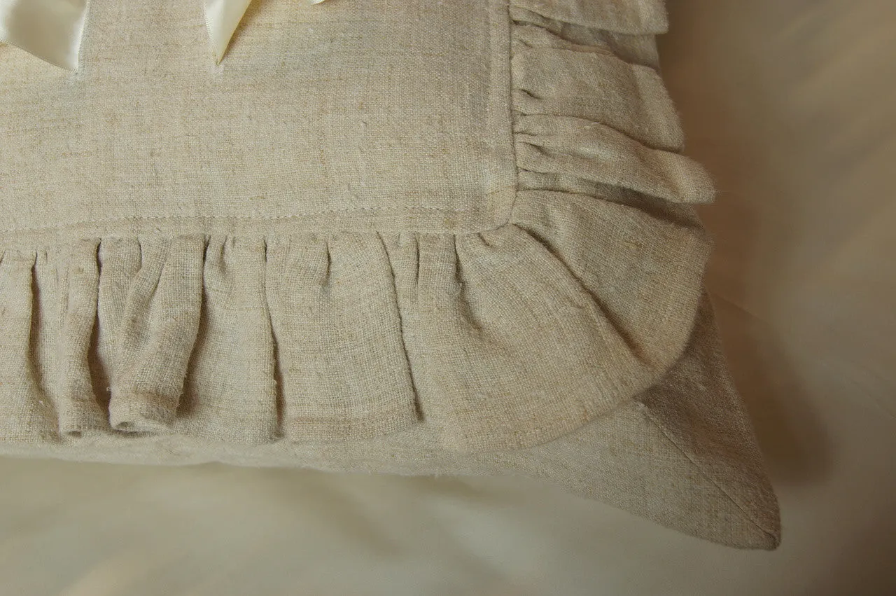 Ruffled Antique Hand-loomed Linen Sham with "C" Monogram