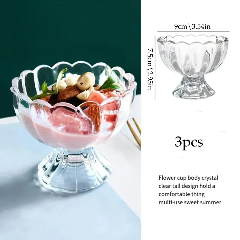 Set of 3 Elegant Glassware Dessert Cups for Home Entertaining