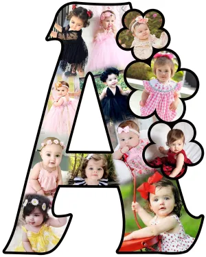 Shri Kanth Art Wood Customized (A) Alphabetic Flower Design Photo Frame| Personalised Photo Frame Gift For Special Ones| Photo Frame Hanging For Home Decoration (Multicolor Wall Mount, Pack of 1.