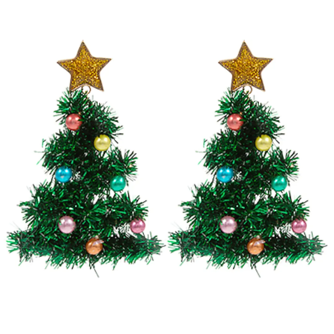 Tinsel Xmas Tree Dangle Earrings