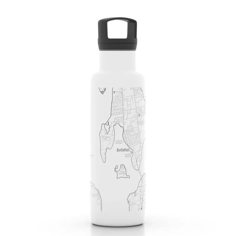 Well Told - Bristol RI Map 21 oz Insulated Hydration Bottle White