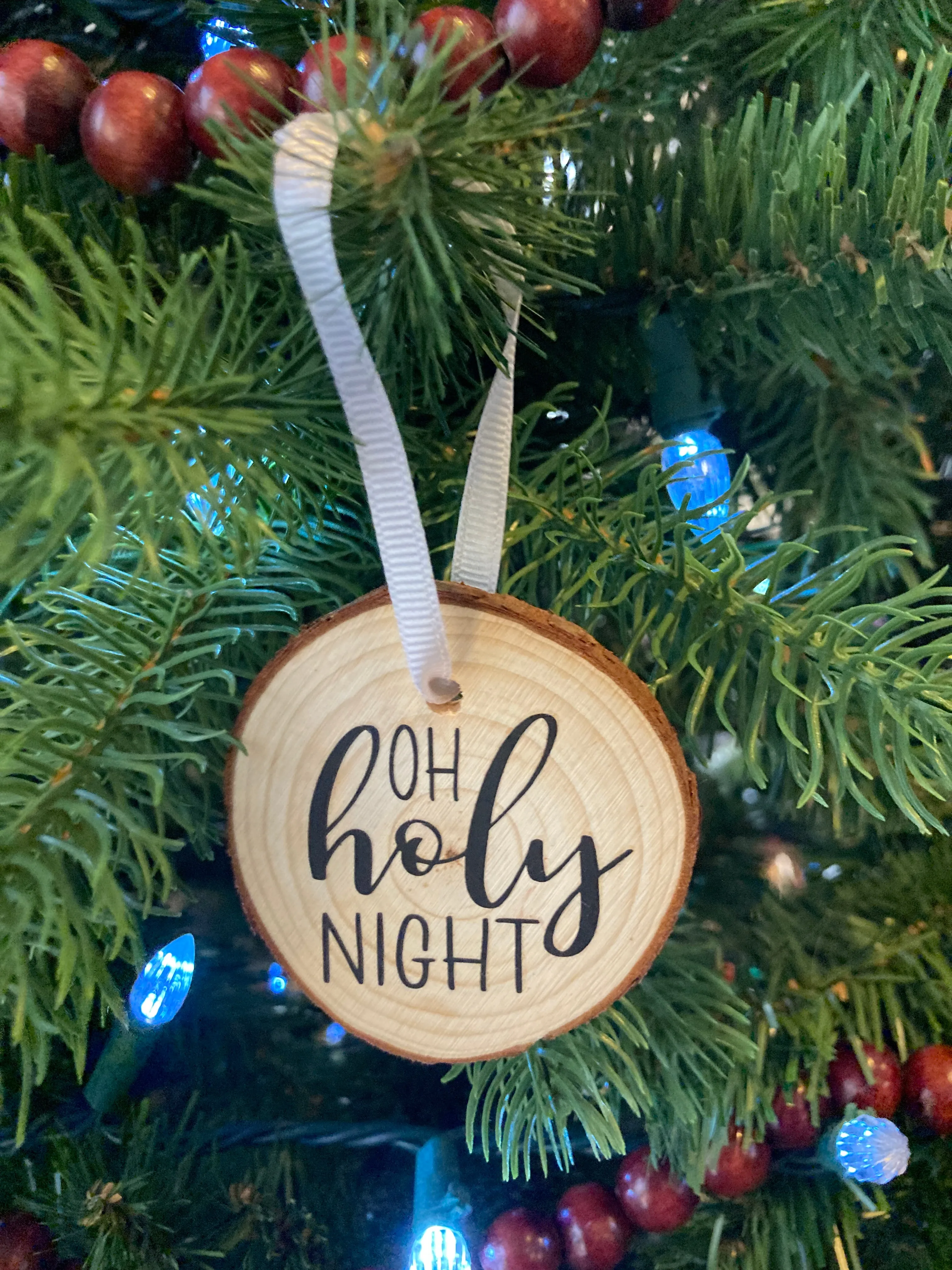 Wood Christmas Ornaments - Oh Holy Night, Sleep in heavenly peace, Joy to the World - handcrafted.